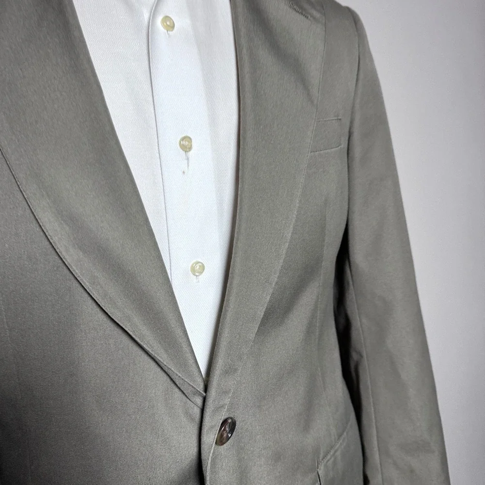 Brooks Brothers Suit Mens 40R W34 Olive Green Solid Cotton Vintage USA